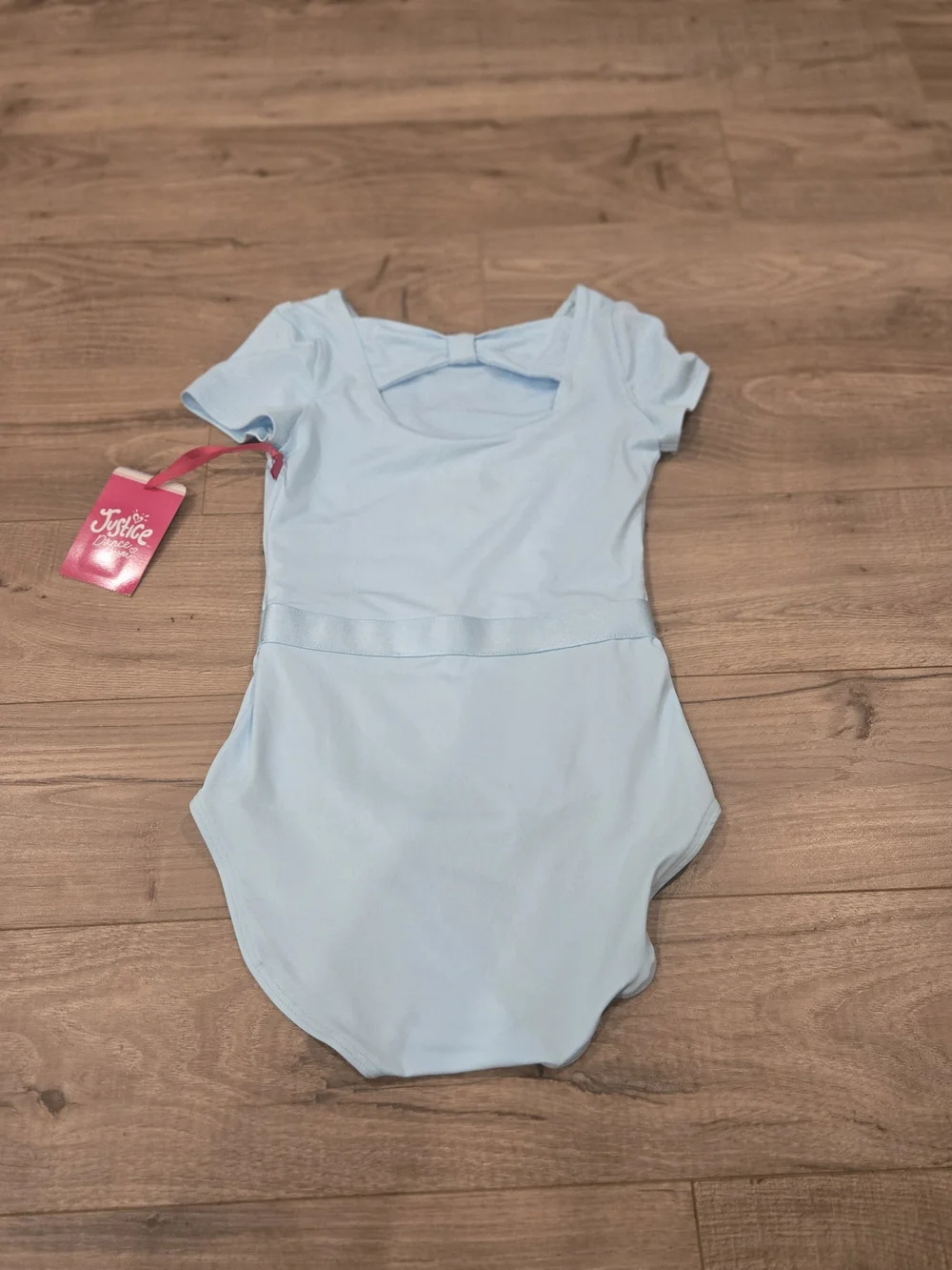 NWT Justice Girls Cap Sleeve Ballet Leotard Ribbon Waistband Light Blue S 7/8